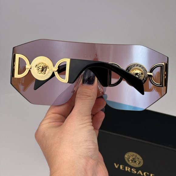 Versace VE2258 1002MA BRAND NEW Sunglasses Pink Mirrored Blue Shield Unisex main image 11